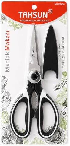 Çok Amaçlı Mutfak Makası, 21 Cm, Paslanmaz Çelik, Keskin, Tavuk, Balık, Deniz Ürünleri, Et, Sebze Kesme Makası, Ergonomik Sap, Ceviz Kıracaklı, Ev ve Mutfak Yardımcı Gereci, KA051 (Kılıflı)
