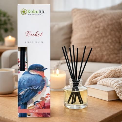Buket Reed Diffuser Oda Kokusu 50 ML, Çubuklu Ortam Kokulandırıcı, Uzun Süre Kalıcı Ev Ofis Banyo Salon Koku Difüzörü, Dekoratif Cam Şişe Aromaterapi Ev Parfümü