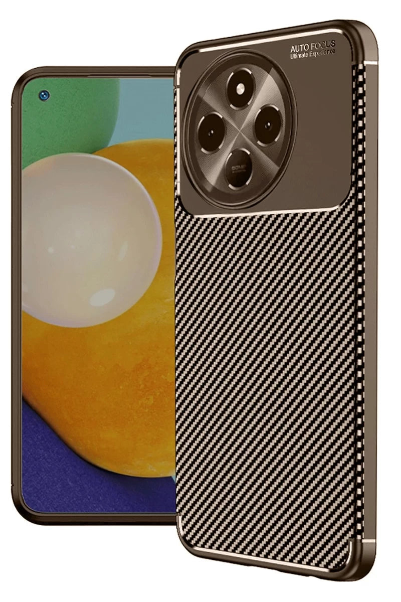 Tecno Spark 30 Pro Kılıf Auto Focus Karbon Kapak - Kahverengi