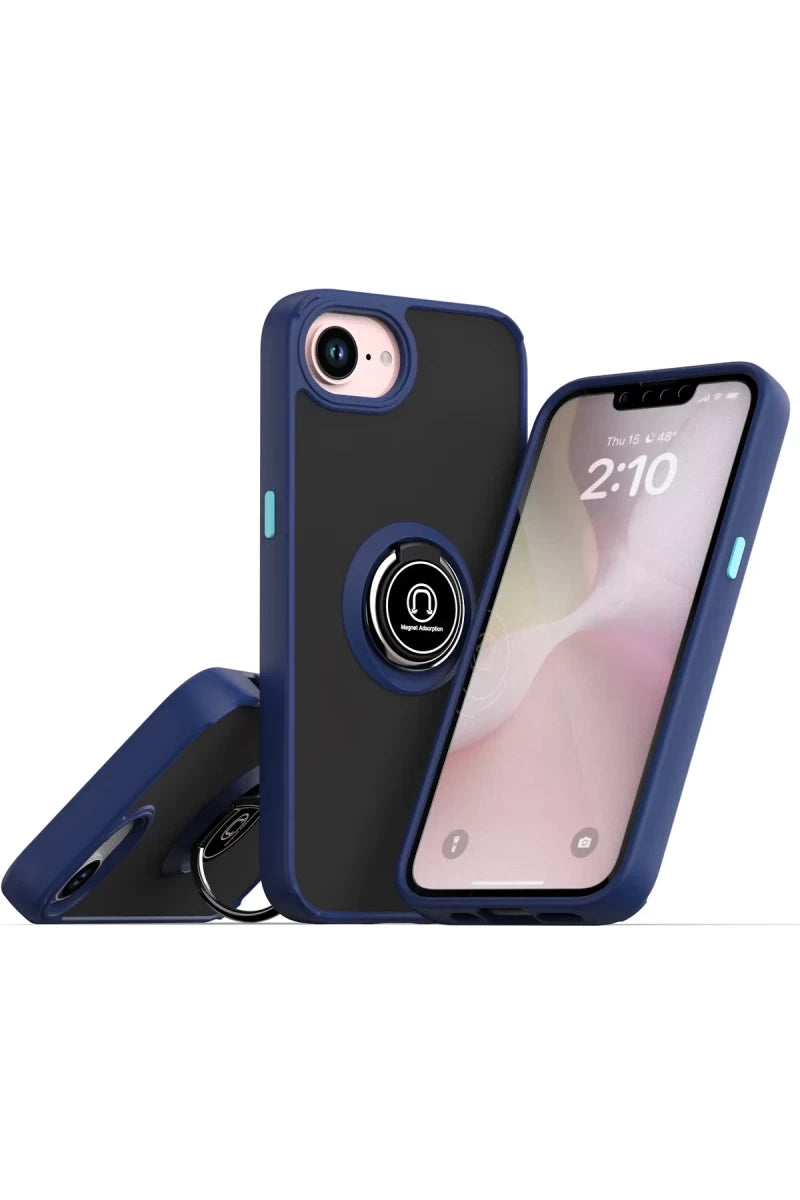 Apple iPhone 16E Kılıf Montreal Yüzüklü Silikon Kapak - Lacivert