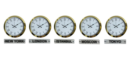Elite Gold Roma 36 Cm Metal 5 li Tabelalı Dünya Saatleri