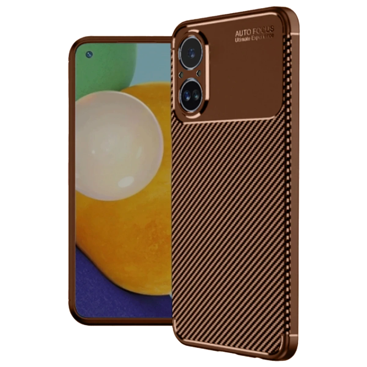 Realme 12 Lite Kılıf Auto Focus Karbon Kapak - Kahverengi