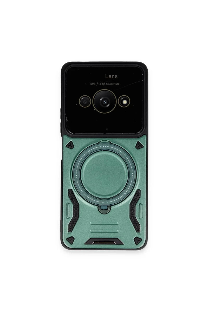 Xiaomi Poco C61 Kılıf Joy Lens Standlı Kapak - Koyu Yeşil