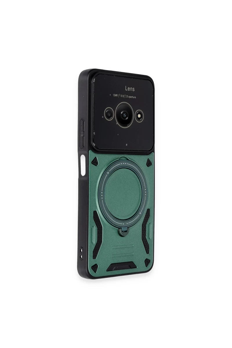 Xiaomi Poco C61 Kılıf Joy Lens Standlı Kapak - Koyu Yeşil