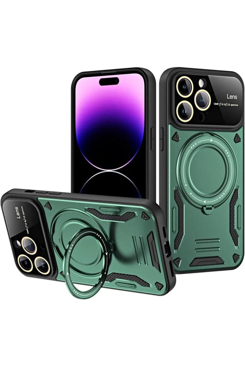 Apple iPhone 16 Pro Kılıf Joy Lens Standlı Kapak - Koyu Yeşil