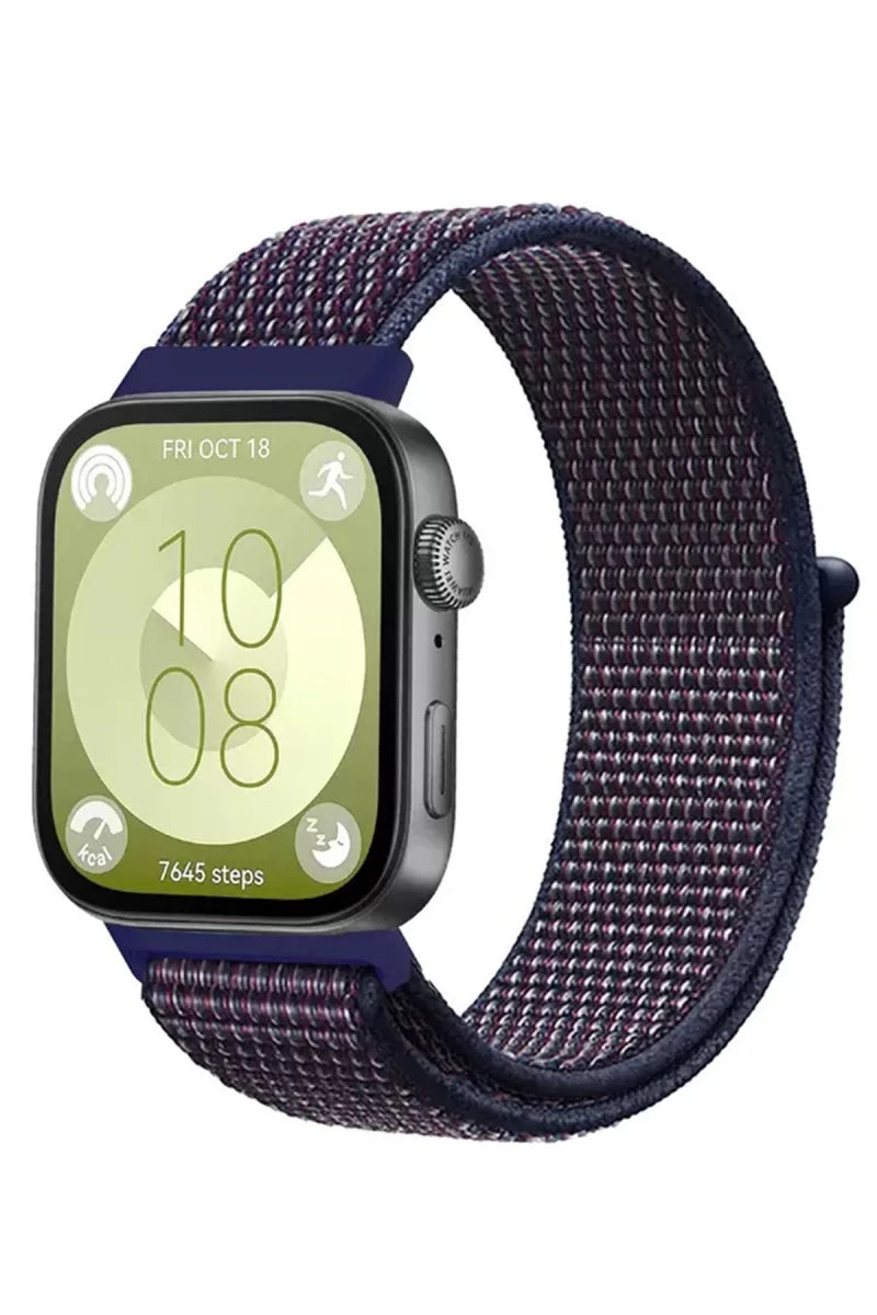 Huawei Fit 4 Hasırlı Cırtcırtlı Kordon - Mavi-Beyaz