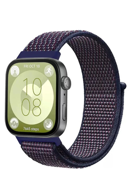 Huawei Fit 4 Hasırlı Cırtcırtlı Kordon - Mavi-Beyaz