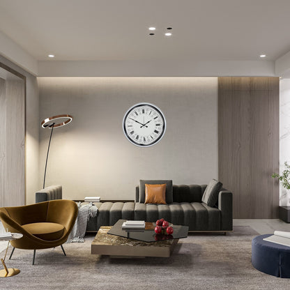 Beyaz Motifli Tasarım 52 Cm Metal Duvar Saati