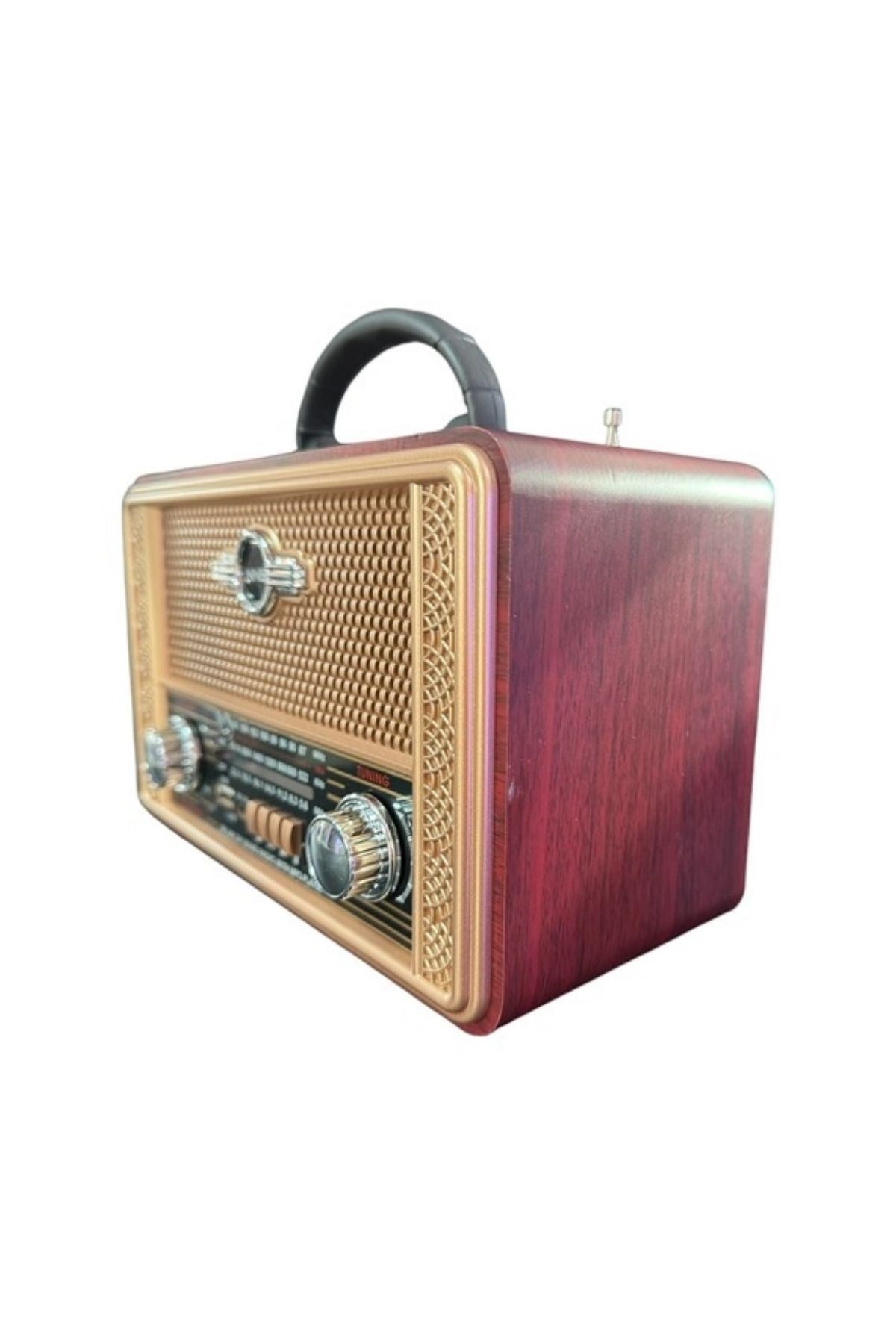 BUFFER® Retro, Nostaljik, Ahşap Tasarım Bluetooth Hoparlörlü, Şarjlı, Taşınabilir Otantik Tasarımlı FM/AM Destekli Radyo NS8098