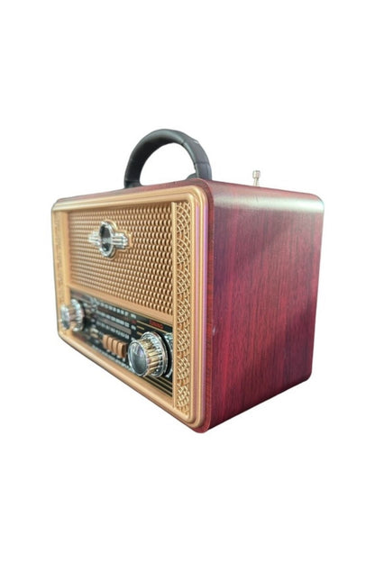 BUFFER® Retro, Nostaljik, Ahşap Tasarım Bluetooth Hoparlörlü, Şarjlı, Taşınabilir Otantik Tasarımlı FM/AM Destekli Radyo NS8098