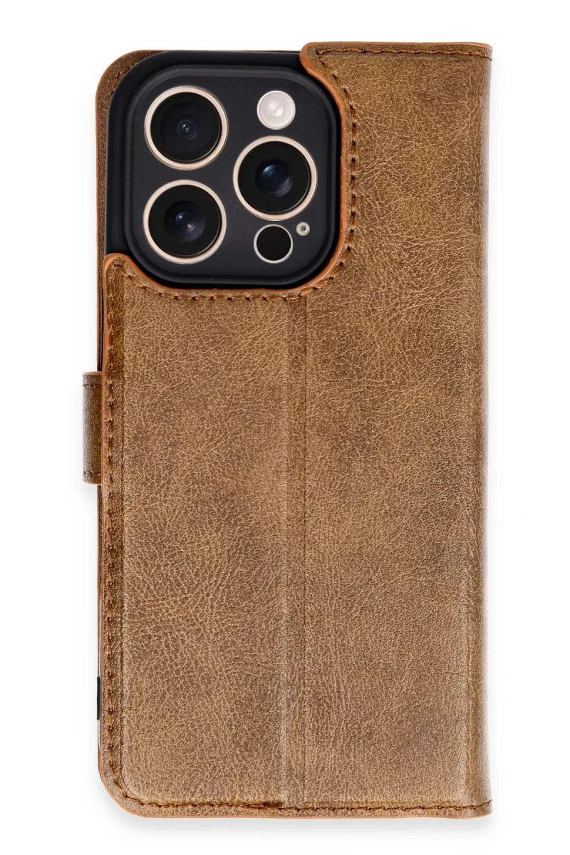 Apple iPhone 16 Pro Kılıf Trend S Plus Kapaklı Kılıf - Taba