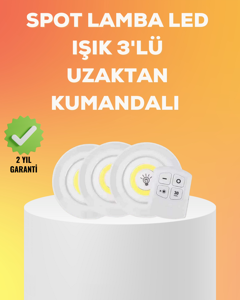 Çok Amaçlı Kullanım İçin Kablosuz Yapışkanlı 3 Lü Uzaktan Kumandalı Led Spot Lamba