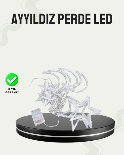 Prizli Yıldız Ay Perde LED Işık Ev ve Organizasyon Dekoru