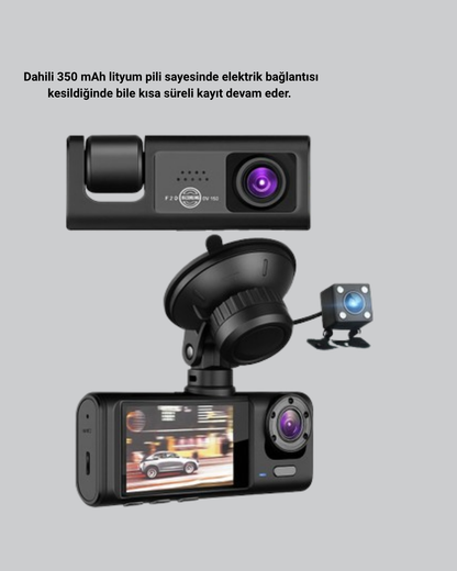 Full HD Üç Kameralı Araç Kamerası 170° Geniş Açılı ve Park Destekli