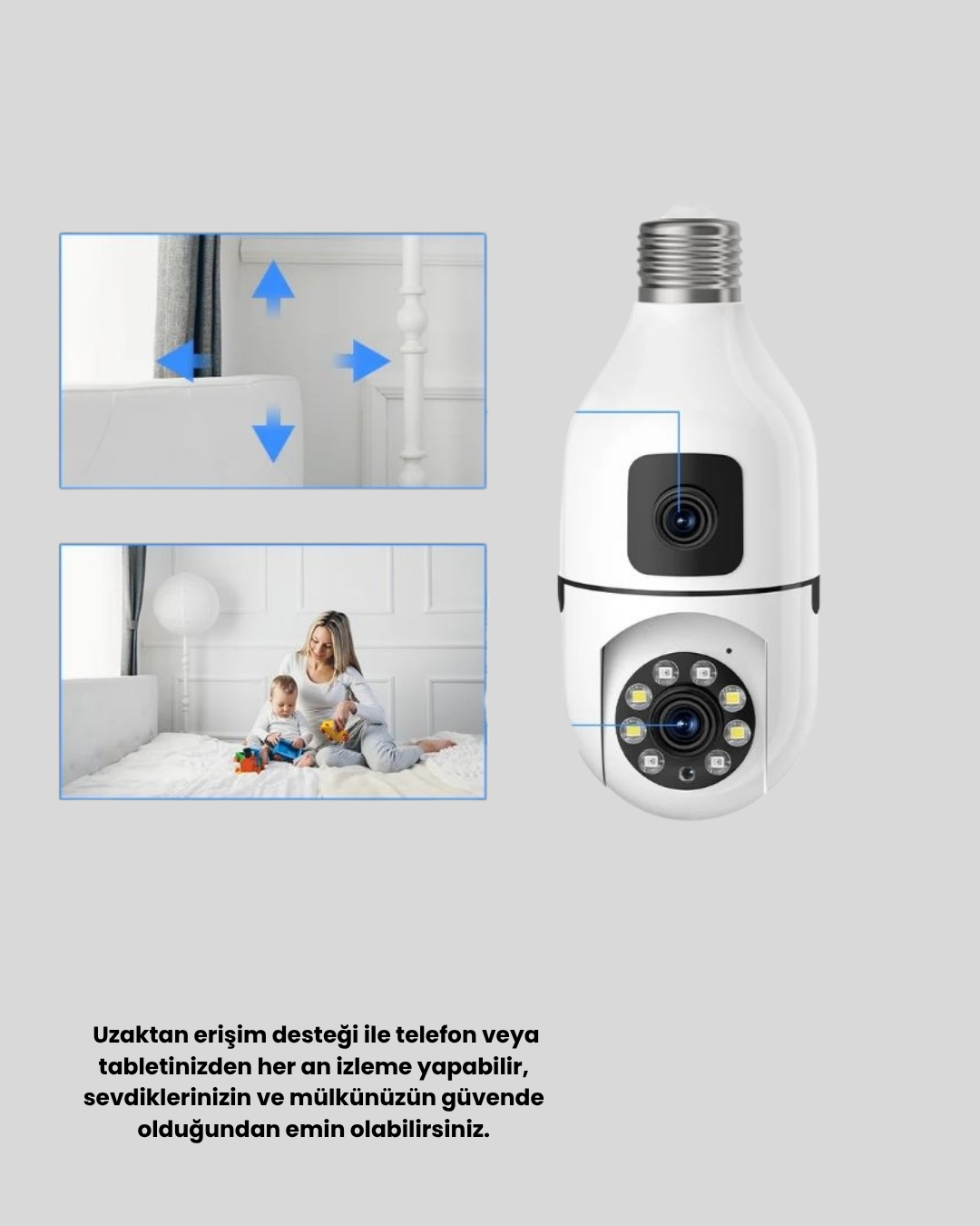 1080P WiFi Ampul Kamera Uzaktan Erişimli Hareket Sensörlü Gece Görüşlü
