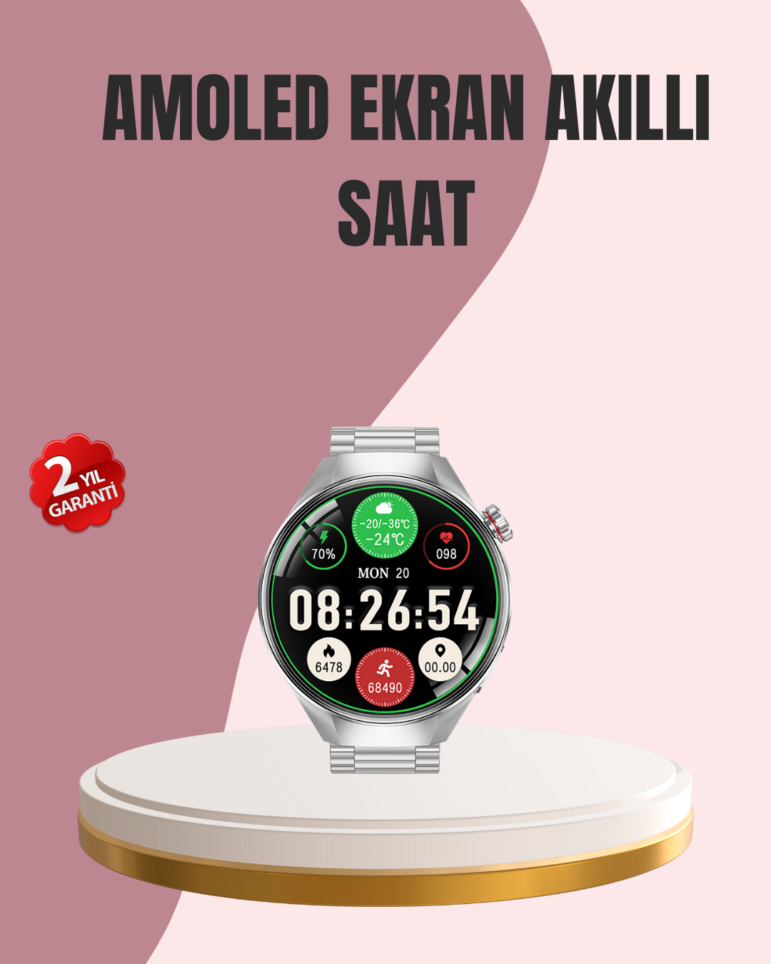 AMOLED Akıllı Saat Gelişmiş Sensörlü – Kadın Sağlığı ve Hatırlatma Özellikli