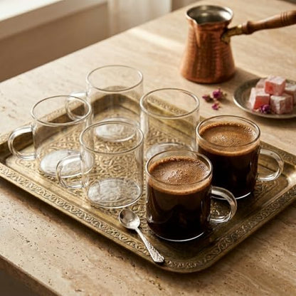 6'lı Borosilikat Cam Mini Kupa Seti - 130 ml Tek Cidarlı, Altlıksız Türk Kahvesi ve Espresso Fincanı Takımı
