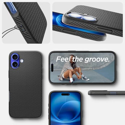 Apple iPhone 16 ile Uyumlu ince Kılıf Liquid Air Hava Kanalı Teknolojisi™ Askeri Sınıf Koruma Matte Black Dokulu Yüzey Kapak - ACS08194 | iPhone 16 ile uyumlu