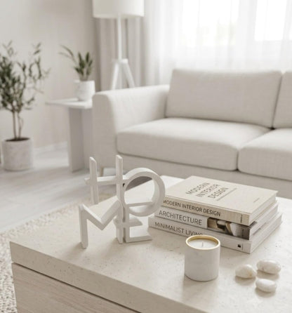 HOME Yazılı 3D Baskı Dekoratif Heykel – Modern Ev Dekor Aksesuarı, Benzersiz Tasarım Beyaz