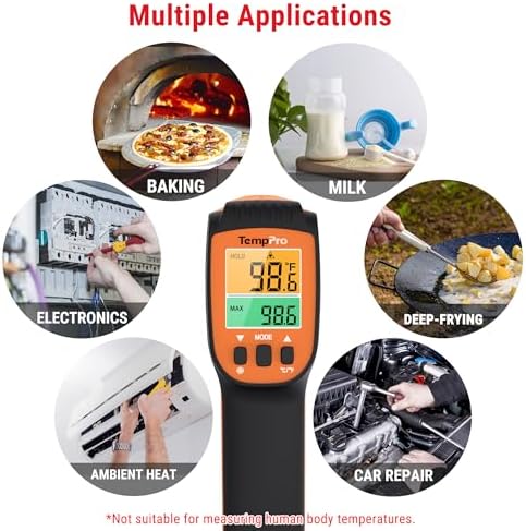 TP450 Endüstriyel Kızılötesi Lazer Termometre, -50°C ile 550°C Temassız Isı Ölçer Tabanca, Çift Lazerli ve Ayarlanabilir Emissivity (Sanayi Tipi)