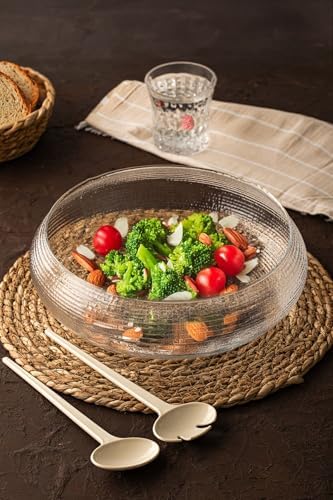4306 El Yapımı Büyük Boy Kendinden Kaşıklı Cam Salata Meyve Çerez Makarna Sunum Kasesi Şeffaf 24 Cm