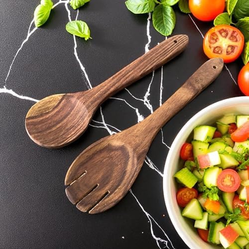 Doğal Ahşap 6 Parça Mutfak Gereçleri Seti | Yemek Pişirme ve Servis Seti | Kaşık, Spatula, Kevgir, Salata Servis Kaşığı | Sağlıklı, Dayanıklı ve Şık Tasarım