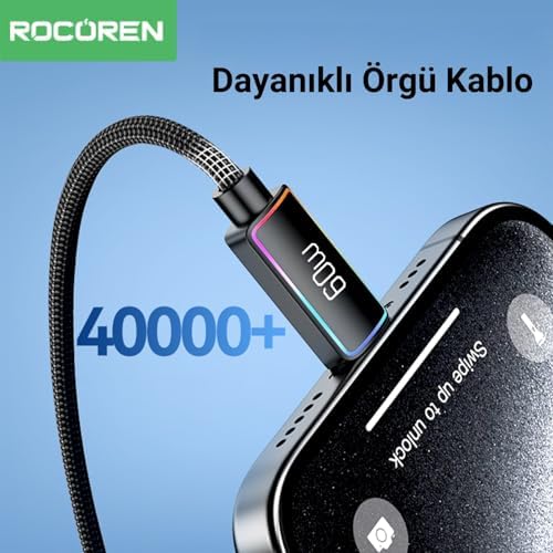 60W Type-C to Type-C RGB Aydınlatmalı Örgülü Şarj ve Data Kablosu 2 Metre