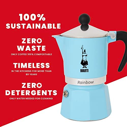 : 6 Cups Ocak Üstü Espresso Pişirici - 250ml - Açık Mavi Renk - Alüminyum Gövde - Patentli Güvenlik Valfi - Tüm Ocak Türleri İçin Uygundur (İndüksiyon Hariç)
