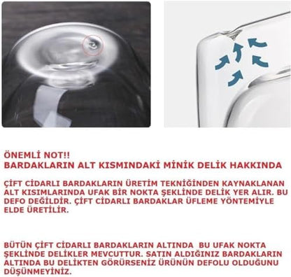 Çift Cidarlı Cam Kupa Ev Ofis Fincanı Isı Yalıtımlı Kulplu Cam Bardak (2 Adet 500 ml)