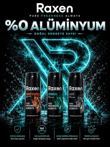 Raxen Erkek Deodorant Spreyi - Serisi - 150ml - Etkili Ter Kokusu Önleyici - Alüminyumsuz ve Leke Bırakmayan Formül - Gün Boyu Ferahlık Veren Erkek Vücut Spreyi