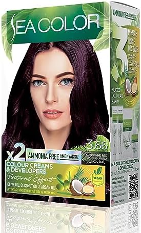 Amonyaksız, Vegan, Doğal, Besleyici Kalıcı Saç Boyası%100 Beyaz Kapama (1 PAKET 2 x 50 ml Boya & OKSİDAN) (Patlıcan Moru 3.66)