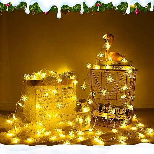 5 metre Led Işıklı 28'li Kar Tanesi Işık Zinciri Dekoratif Pilli Aydınlatma Ev Dekorasyonu Süsleme Salon Oda Merdiven Balkon Süslemeleri için Yılbaşı Eğlence Doğum Günlerine Özel Aydınlatma