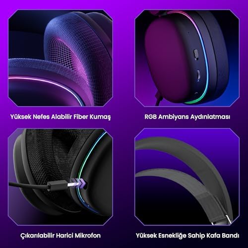 Aula G7 Tri Mode Kablosuz RGB Gaming Mikrofonlu Oyuncu Kulaklığı 40mm Driver Gürültü Engelleyici Pembe
