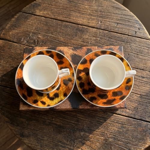 2'li Porselen Kahve Fincanı Takımı - 100 cc Leopar Desenli Altın Yaldızlı Premium Türk Kahvesi ve Espresso Fincan Seti