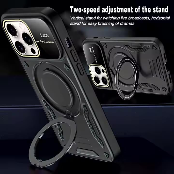 & AKSESUAR iPhone 16 Pro Max ile Uyumlu Joy Lens Kamera Korumalı Entegre Standlı Kılıf (Siyah)