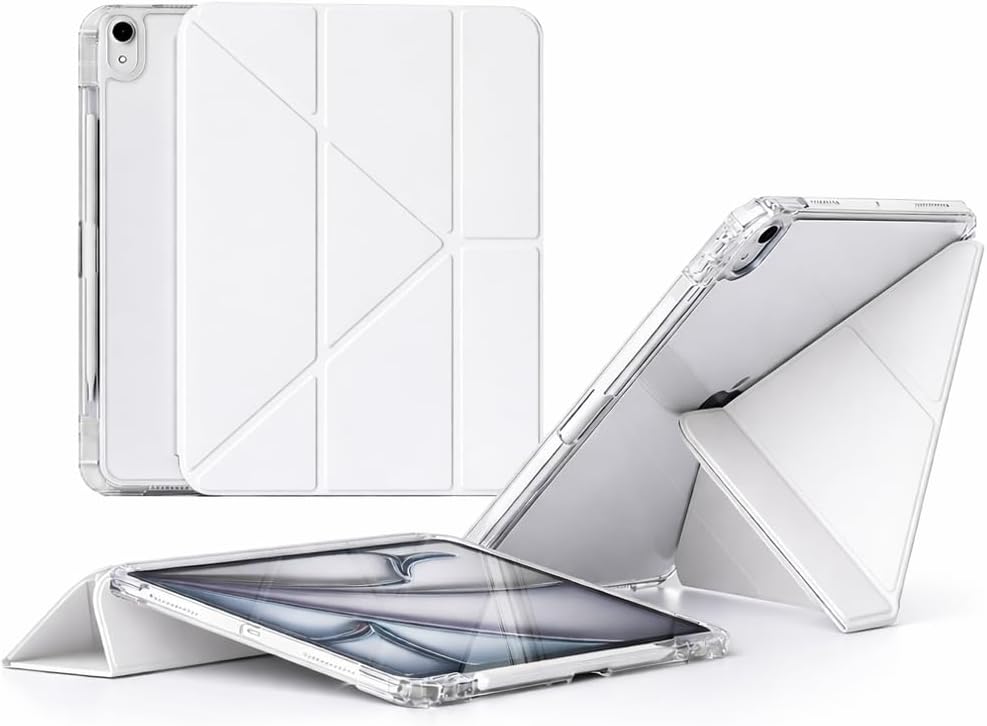 iPad 7/8/9.Nesiller İle Uyumlu 10.2 İnç iPad İle Uyumlu Kalem Bölmeli, Ayrılabilen Kolay Tak Çıkar, 6 Farklı Duruş Pozisyonu, Köşe Korumalı, Yarı Saydam, Katlanır Tablet Kılıfı Cp-2 Beyaz