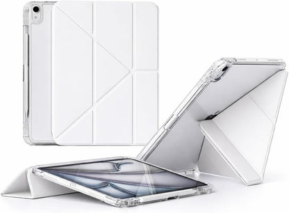iPad 7/8/9.Nesiller İle Uyumlu 10.2 İnç iPad İle Uyumlu Kalem Bölmeli, Ayrılabilen Kolay Tak Çıkar, 6 Farklı Duruş Pozisyonu, Köşe Korumalı, Yarı Saydam, Katlanır Tablet Kılıfı Cp-2 Beyaz