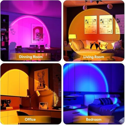 RGB Sunset Gün Batımı Projektör, 16 Renk Modlu, LED Ambiyans Işığı, HD Kristal Lens, 360° Döner Başlık, Uzaktan Kumandalı, Ayarlanır Parlaklık, Fotoğraf ve Sosyal Medya İçin Dekoratif Lamba