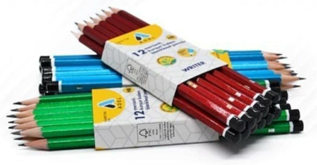 12’li Köşeli Mercanlı Kurşun Kalem, HB Derece, Kolay Açılır, Dayanıklı Gövde, Uç Kırılmasına Dirençli, Yazım ve Çizim İçin, Asorti Renkler