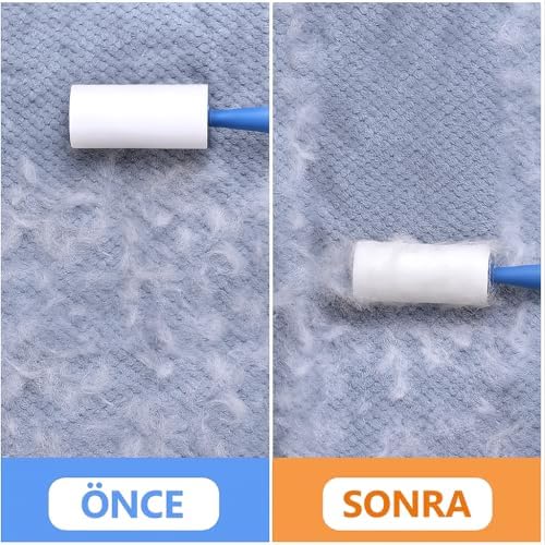 Tüy Toplayıcı Set – 1 Sap + 6 Rulo – Toplam 360 Yaprak – Kedi Köpek Tüyü ve Toz Temizleyici – Giysi, Mobilya ve Araç Koltuğu İçin – Ekonomik Paket