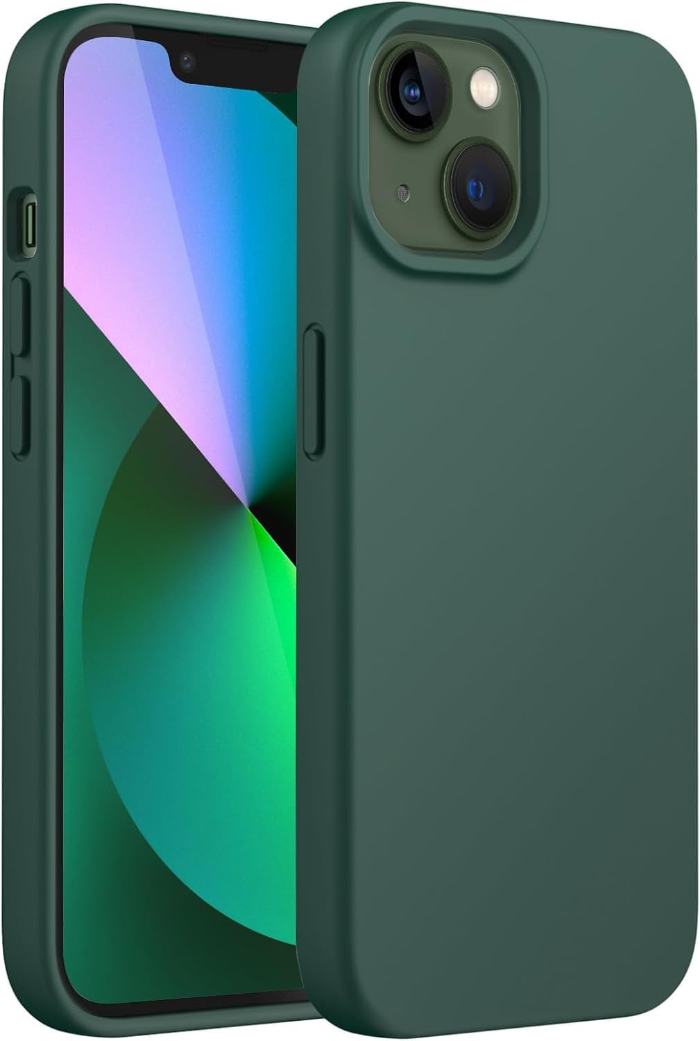 & AKSESUAR Apple iPhone 13/14 ile Uyumlu İçi Kadife Dışı Mat Yapıya Sahip Koruma Sağlayan Lansman Silikon Kılıf (Yeşil)