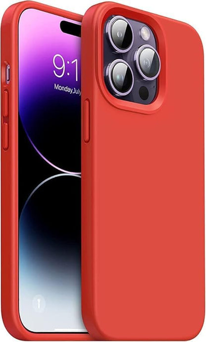 iPhone 14 Pro ile Uyumlu Lansman Silikon Kılıf, Kamera Korumalı Kadife İç Astarlı Esnek ve Darbe Emici Mat Kırmızı Kapak