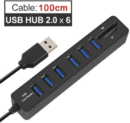 9146 Usb Hub 6 Port MicroSD Tf Sd Kart Okuyucu 1 Metre Usb Çoklayıcı 1 Adet MicrSd (TF) 1 Adet Sd Veri hızı 480Mbps'ye kadar *Dizüstü-Masaüstü Bilgisayar portlarını kolayca çoklar