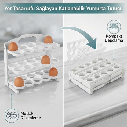 3 Katlı Fonksiyonel Buzdolabı Kapak İçi Yumurta Düzenleyici - 30 Yumurta Kapasiteli