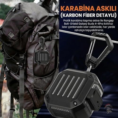 Galaxy Buds4 Pro/Buds 4 için Kılıf [Güvenlik Kilit Tasarımlı] Tam Koruma Sağlayan Galaxy Buds4 Kulaklık Kılıfı Karbon Fiber Detaylı Buds 4 Pro Kılıfı (Siyah)