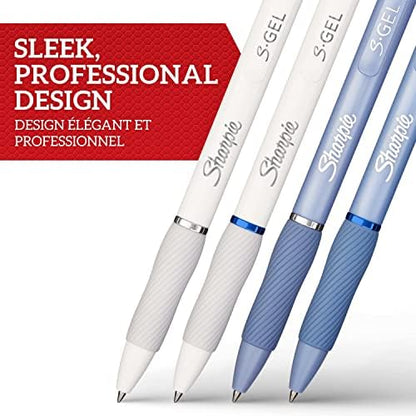 S-Gel Jel Kalem 0.7 mm Uç, Buz Mavisi & Beyaz İnci 4'lü Paket, Siyah & Mavi Mürekkep