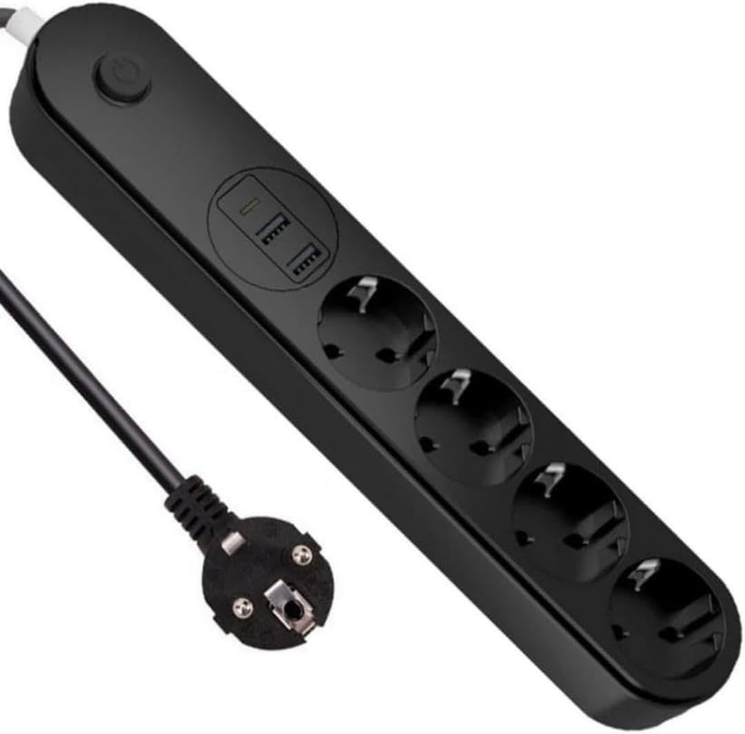 Infomax Termal Akım Korumalı Grup Priz (ShowMax SH-4625), 4 Priz, 2 USB A ve 1 Type-C Çıkışlı (3.1A), 2 Metre Kablolu, Çocuk Korumalı (Ev ve Ofis İçin)
