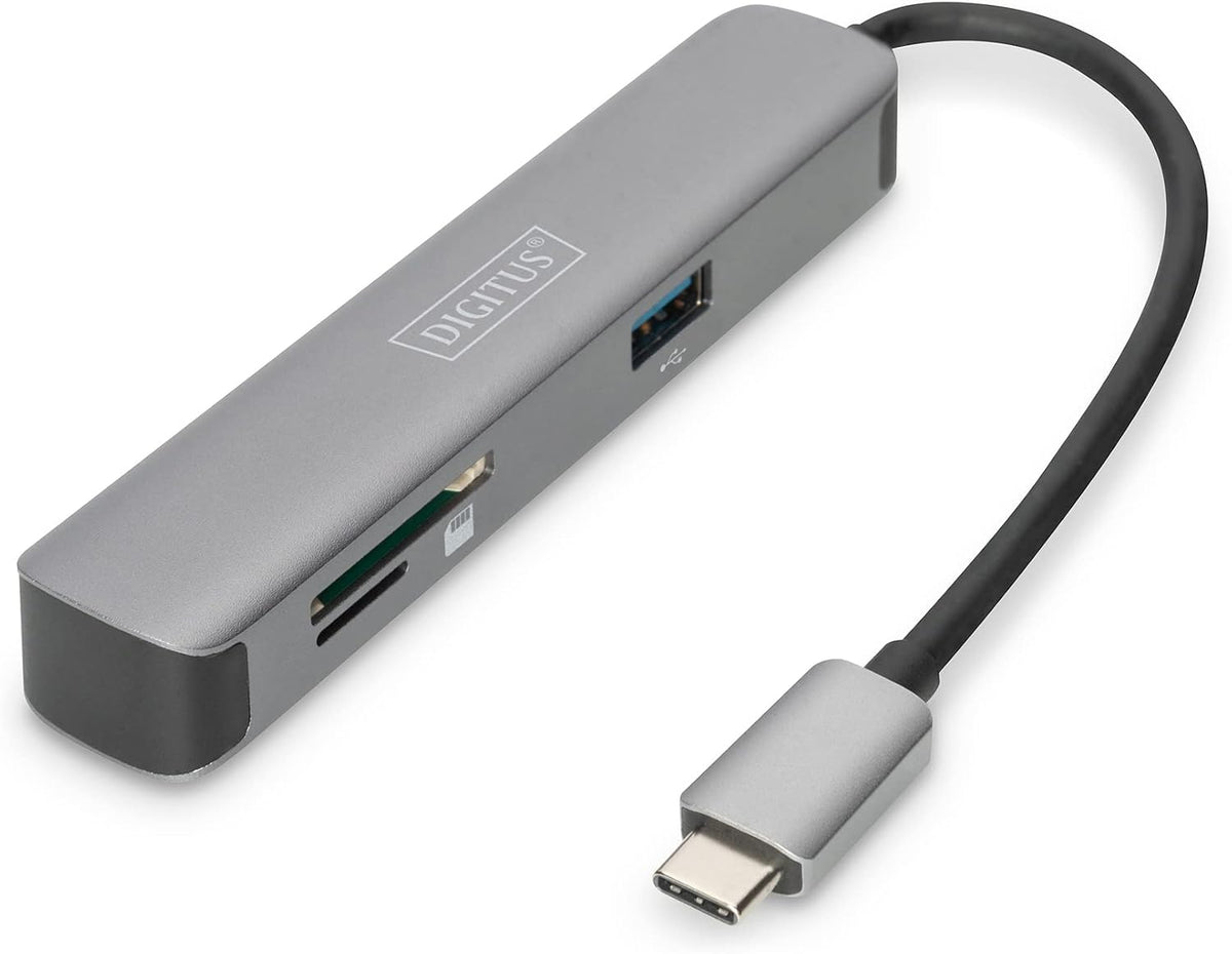 DIGITUS USB-C Multiport Docking Station – 5 Port – 1x HDMI (4K@30Hz) – 2X USB 3.0 / USB 2.0 – Kart Okuyucu – Gri