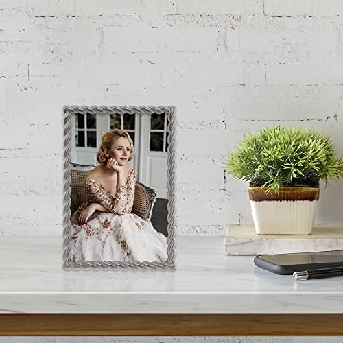 4x6 Fırçalanmış Nikel Metal Resim Çerçevesi Halat Tasarımlı