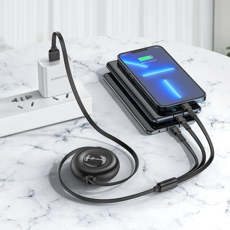 Borofone 3in1 USB iPhone 17 ile Uyumlu Şarj Kablosu – Type-C, Lightning, Micro USB Çoklu Şarj Kablosu, 2A Hızlı Şarj, 1 Metre, TPE Kaplama, Aynı Anda 3 Cihaz Şarj Etme | BX74